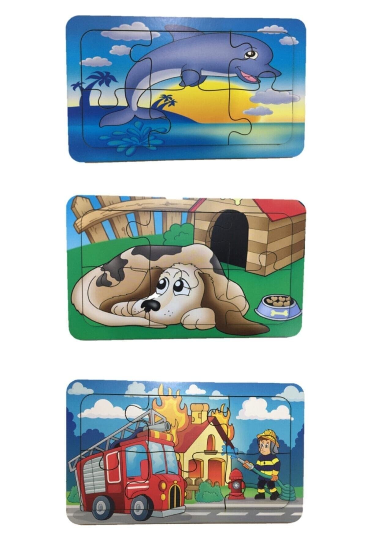 Ahşap Puzzle Ilk Yapbozum 3 Adet 6 Parçalı 18x11cm
