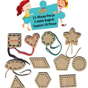 Eğitici Ahşap Şekiller Ip Geçirme Montessori El Kası Geliştirme
