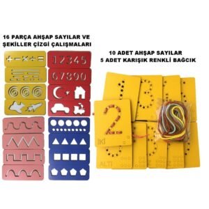 Eğitici Ahşap Çizgi Çalışmaları Ve Sayılar Ip Geçirme Montessori El Kası Geliştirme
