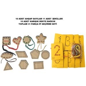 Eğitici Ahşap Sayılar ve Şekiller Ip Geçirme  El Kası Geliştirme