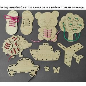 Eğitici Ahşap Ip Geçirme Örgü Seti 25 Parça Montessori El Kası Geliştirme