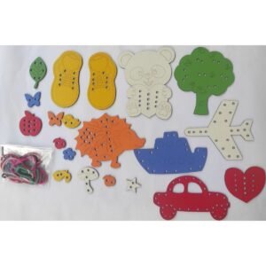 Alternative view of Eğitici Ahşap Renkli Ip Geçirme Örgü Seti 25 Parça Montessori El Kası Geliştirme (KİTAP KUTULU)